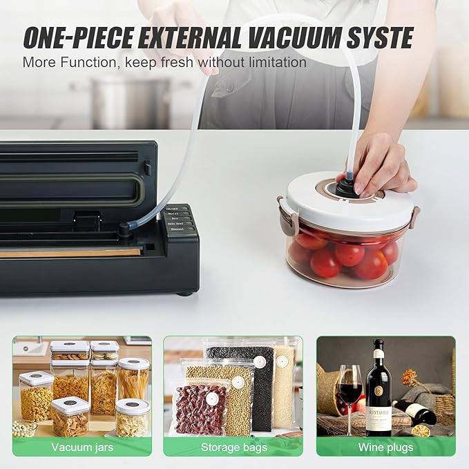 Etunia Vacuum Sealer, Cordless Rechargeable Vacuum Sealer Machine for Dry/Moist Food Storage to Extend Fresh, With Manual Vacuum, 1 Air Hose for Food Containers, Bag Cutter and 10 Vacuum Sealer Bags