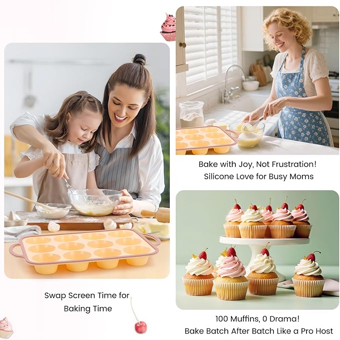 Silicone Muffin Pans for Baking 2 Pack, 2.6 Inch with Metal Reinforced Frame, Regular Size Nonstick Silicone Cupcake Pan for Baking Homemade Muffins, Cupcakes, Dishwasher Safe BPA Free-Yellow