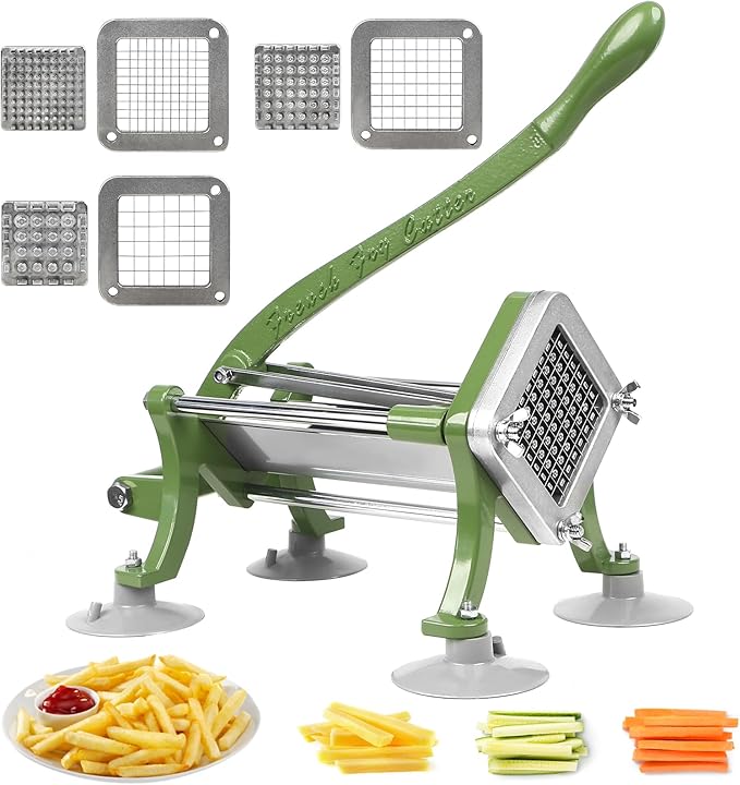 French Fry Cutter Commercial Potato Slicer with Suction Feet Complete Set, Includes 1/4", 3/8",1/2"