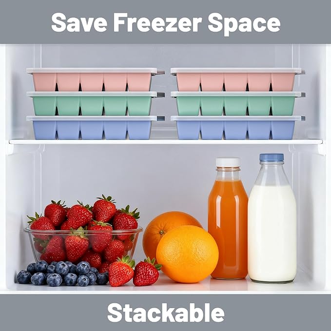 Silicone Ice Cube Tray 3 Pack - Easy Release ice cube tray with lid, BPA Free Ice Cubes Trays for Freezer,ice cube mold for Cocktail,Whiskey (Mint+Pink+Blue)