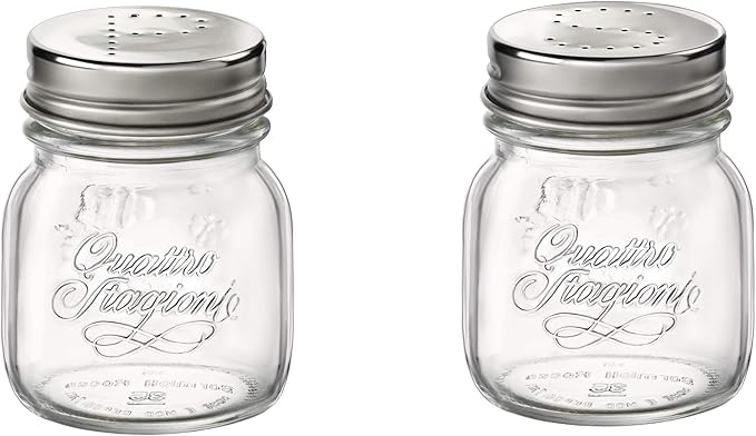 Bormioli Rocco 357760CBD021990 Quattro Stagioni Jar with Salt & Pepper Stainless Lid - Sleeve of 2, 5 oz, Clear