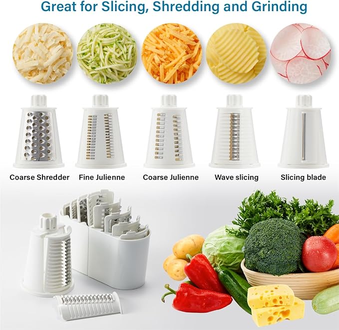 Rotary Cheese Grater Hand Crank, 5 Blades Cheese shredder, Stronger Suction, Easy to Clean for Fruit, Vegetables, Nuts, Black