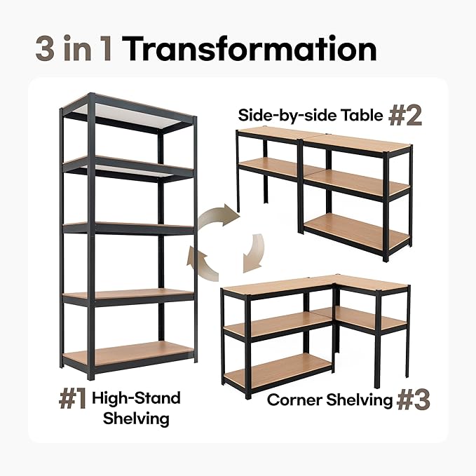 HOMEDANT House Black 5-Tier Laminated Metal Shelving Unit Adjustable Storage Utility Rack Heavy Duty Shelves Organization Shelf Kitchen Garage Pantry Closet 3Pack