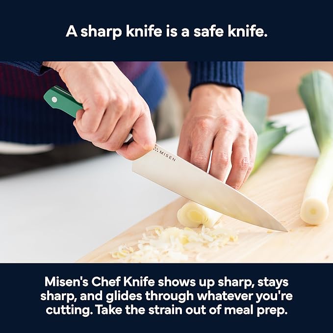 Misen 8" Chef Knife – High Carbon Japanese AUS-10 Stainless Steel – Hybrid German & Japanese Blade – Precision Kitchen Knife for Professionals & Home Cooks – Ultimate Cutting Performance - Green