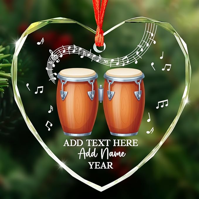 Custom Bongo Drums Glass Ornament Gift for Music Band, Bongo Drums Player Christmas Ornament 2025, Personalized Drummer Xmas Tree Ornaments with Text Name Year, Instrument Xmas Keepsake