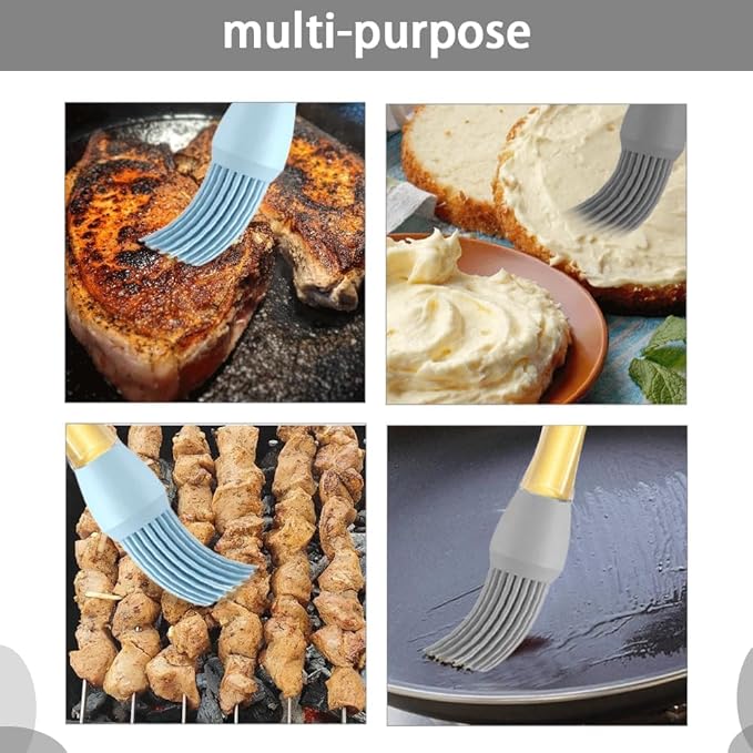 4 Pack Silicone Basting Brush for Cooking, Heat Resistant Pastry Brushes with Oil Reservoir Handle, Food-Grade BBQ Brush for Grilling, Baking, Barbecue, Sauce, Butter, Meat, Kitchen and Outdoor