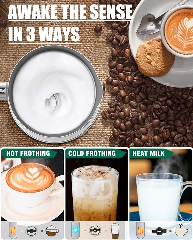 Huogary Milk Frother, Large Capacity Milk Frother and Steamer, Electric Warm & Cold Milk Foam Maker, Non Stick Automatic Milk Foam Maker and Milk Warmer for Latte, Cappuccinos, Macchiato, White