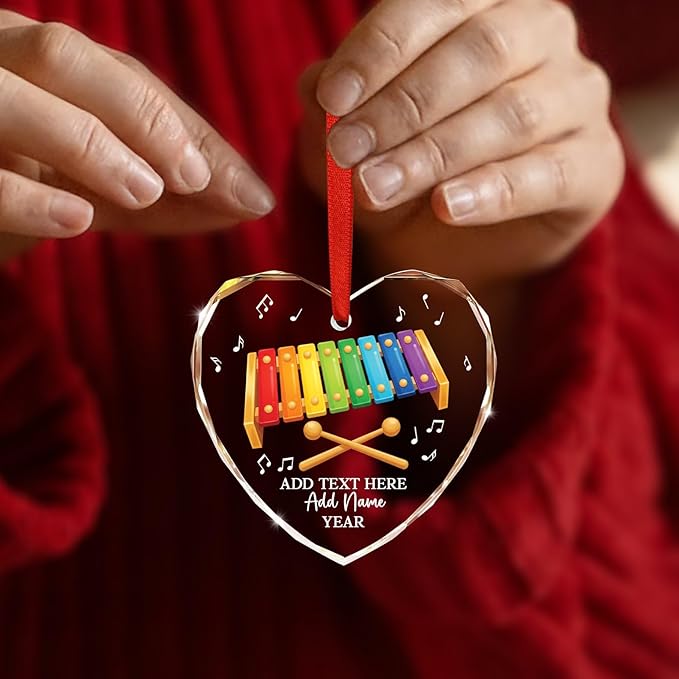 Personalized Xylophone Player Christmas Glass Ornament, Custom Text Name & Year Xylophone Xmas Ornament, Xylophonist Christmas Tree Hanging Ornaments 2025, Gift for Men Women Instrument Lover