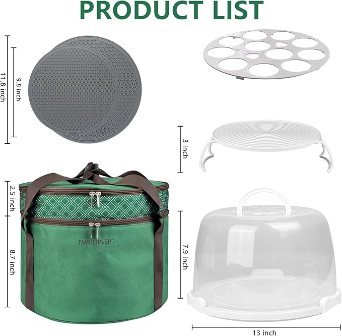 TMRIOPELP Tall Cake Carrier with Lid and Handle Insulated Cake Container Cake Transport Carrier Ideal for Pies Cupcakes and Pastries Perfect for Safe and Secure Cake Delivery (Green, 12 inch)
