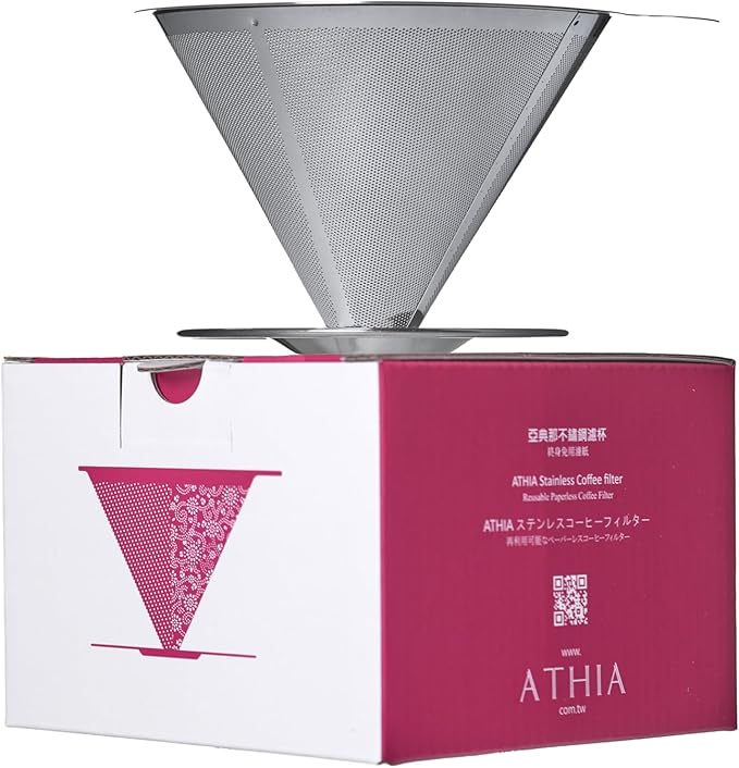 ATHIA Silver Stainless Steel Reusable Coffee Filter, Pour Over Cone Dripper with Fine Mesh, Paperless & Eco-Friendly Design, Fits Most Mugs, Carafes & Coffee Makers (Silver, Standard)