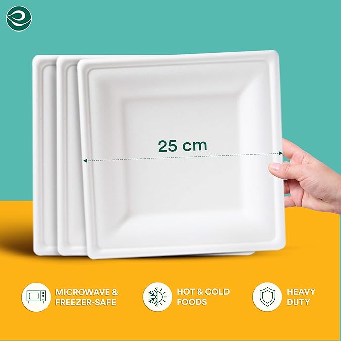 ECO SOUL Compostable Paper Plates 10 Inch (400 Count) Heavy Duty Disposable Dessert Plates, Eco-Friendly Sugarcane Bagasse Small Plates For Appetizer- White