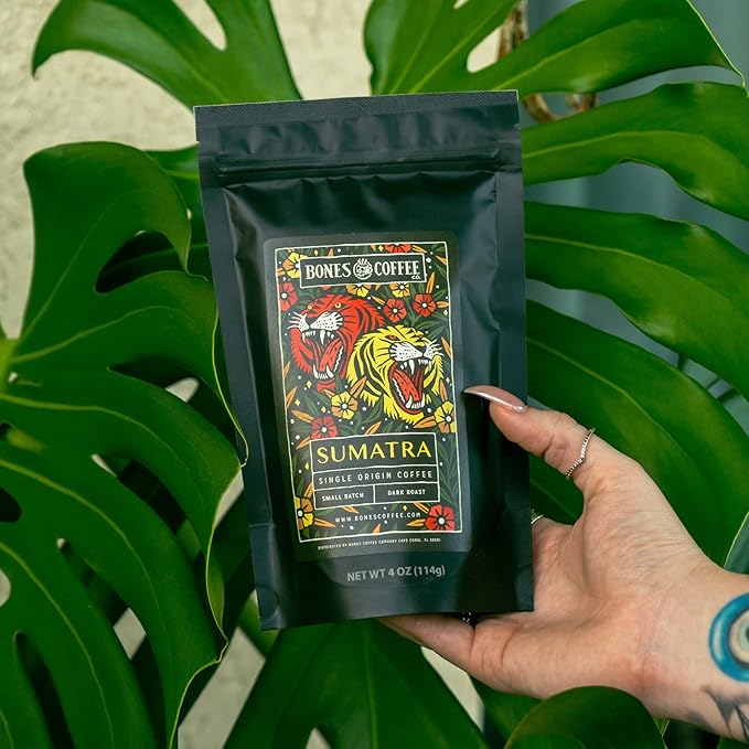 Bones Coffee Company NEW World Tour Sample Pack Box Set with Specialty Coffee Mug, 5 Assorted Single-Origin Low Acid Medium Roast Arabica Beans Flavored Coffee Gifts, 4 oz Pack of 5 Whole Bean