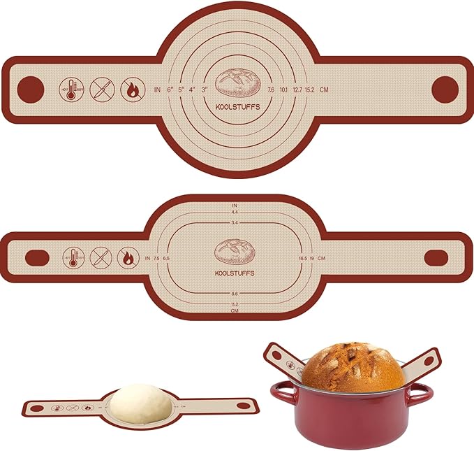 Silicone Bread Sling Oval and Round, 2 PCS Nonstick＆Reusable Bread Baking Mats, Easy-To-Clean Dutch Oven Liners, Sourdough Bread Baking Supplies (Oval and Round, Red)