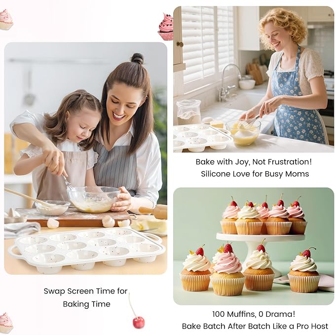 Silicone Muffin Pans for Baking with Metal Reinforced Frame 2 Pack with 24 Pack Individual Cupcake Containers, Nonstick Silicone Cupcake Pan for Baking Homemade Muffins, Dishwasher Safe BPA Free