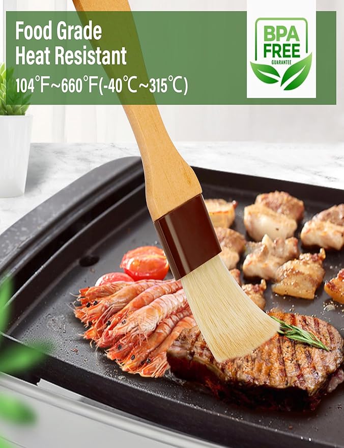 Natural Boar Bristle Pastry & Basting Brush - Non-Shedding, Food-Grade & Heat-Resistant Kitchen Tool for Cooking, Baking, Butter, Egg Wash, Oil, Sauce, Marinade & Cleaning Coffee Grinders - 1.5 Inch