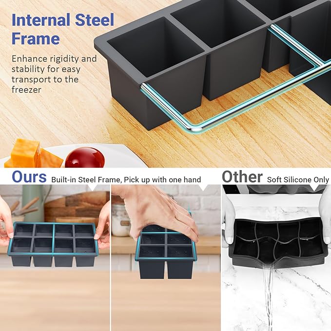 Large Ice Cube Trays for Whiskey: GGOW Big Silicone Ice Cube Trays 2Inch- Huge Square Ice Cubed Tray for Whisky and Cocktail