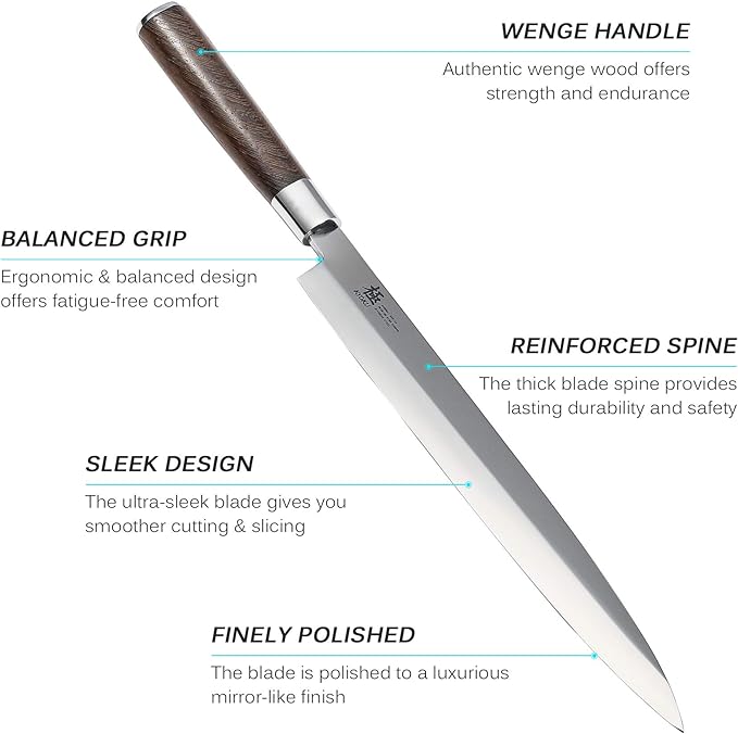 KYOKU Samurai Series - 10.5" Yanagiba Knife Japanese Sushi Sashimi Knives - Superior Japanese Steel - Wenge Wood Handle - with Case