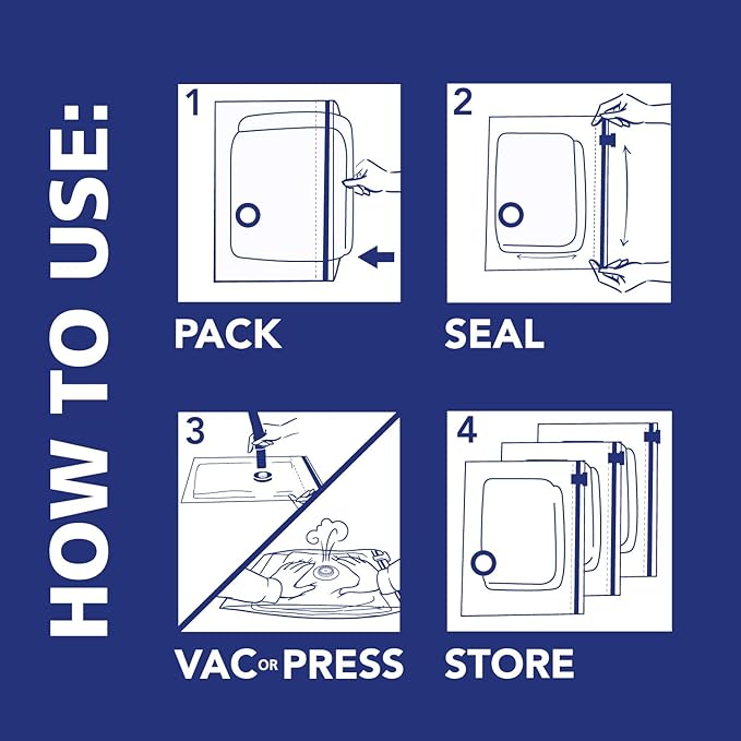 Hefty Shrink-Pak Vacuum Storage Bags - Space Saver for Under Bed Storage, Clothing and Comforters, 3X More Storage Space, 6 Medium Zipper Bags