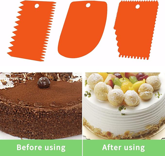 Cake Scraper, Cake Smoother Scraper Set, Dough Scraper Icing Scraper Polisher Tool, Cake Decorating Comb, Icing Smoother Plastic Sawtooth Cake Icing Kitchen Baking Cake Edge (Orange)