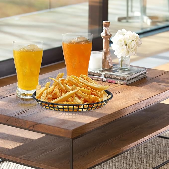 40 Pack 8.9x5.7x1.6 Inch Black Plastic Fast Food Baskets, Restaurant Serving Baskets, Oval Fast Food Serving Tray for Picnic, Deli Serving, Chicken, Burgers and Fries