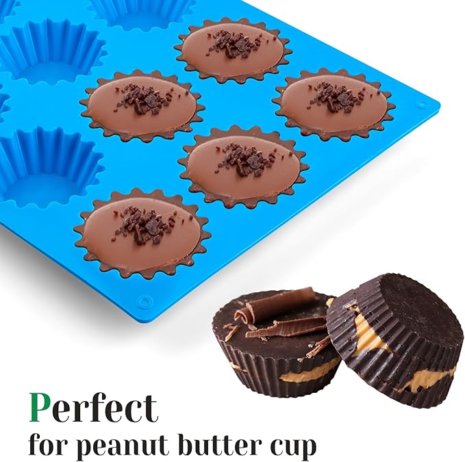 3 PCS Peanut Butter Cup Molds, 12 Cavity Non-stick Silicone Chocolate Candy Molds for Fat Bombs