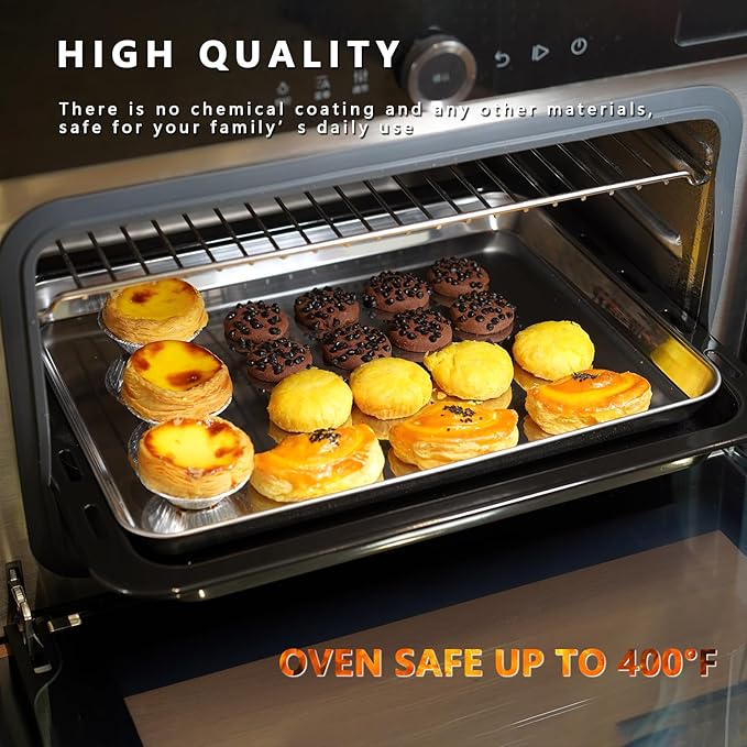 3 Pack Stainless Steel Baking Sheets - Non Stick Cookie Sheets & Pans for Oven, No Coating, Warp-Resistant & Dishwasher Safe, 9/12/16 Inch