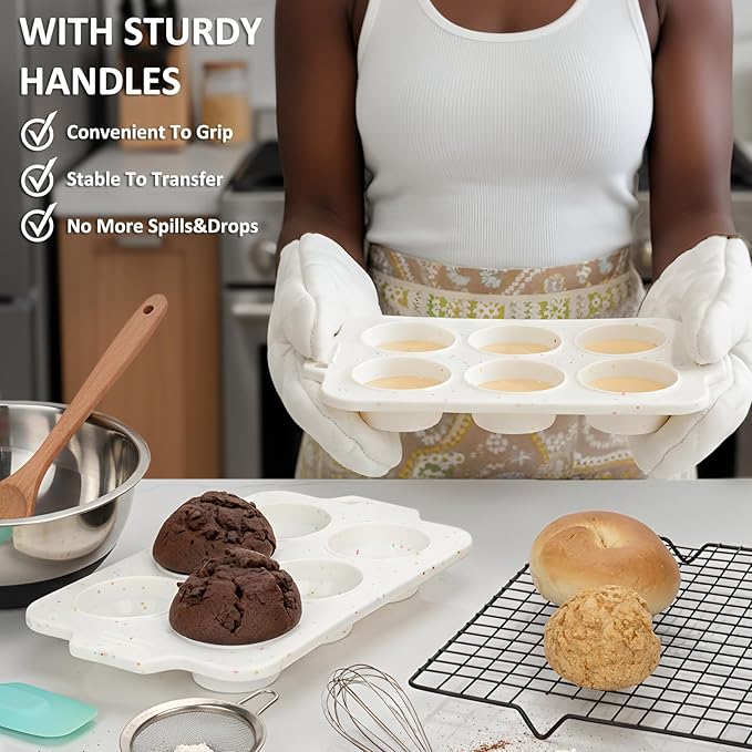 2 Pack Silicone Muffin Pan - Non Stick Collapsible Metal-Reinforced Frame Cupcake Pan with Handles 6 Cup Regular, BPA Free Silicone Muffin Tray, Cupcake Baking Pan Molds for Oven Dishwasher Safe