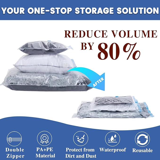 8 Pack XXL Jumbo Vacuum Storage Bags, Extra Jumbo Space Saver Bags Compression for Comforters, Bedding and Blankets, Extra Large Vacuum Sealed Bags for Huge Stuffed Toy (47x35 in)