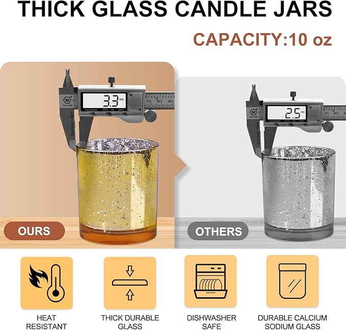 10 OZ Thick Candle Jars for Making Candles 15 Pcs, Empty Jars with Wood Lids for Candle Making, Sample Container, Gold