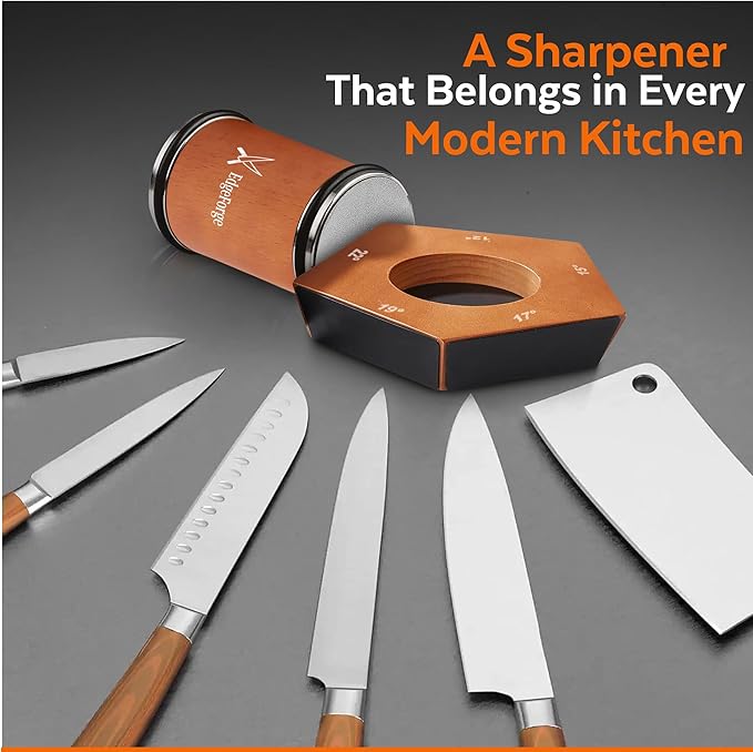 EdgeForge™ Rolling Knife Sharpener Kit - Dual-Grit Diamond & Ceramic Wheels - 5-Angle Magnetic Guide from 12-22 Degrees - Premium Beech Wood - Knife Sharpening Kit for Kitchen, Chef & Pocket Knives