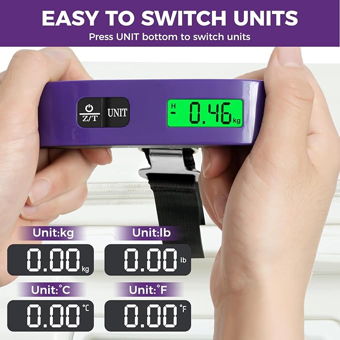 BAGAIL Digital Luggage Scale, 110lbs Hanging Baggage Scale with Backlit LCD Display, Portable Suitcase Weighing Scale, Travel Luggage Weight Scale with Hook, Strong Straps for Travelers