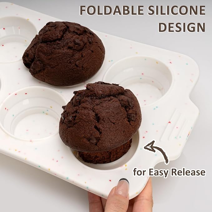2 Pack Silicone Muffin Pan - Non Stick Collapsible Metal-Reinforced Frame Cupcake Pan with Handles 6 Cup Regular, BPA Free Silicone Muffin Tray, Cupcake Baking Pan Molds for Oven Dishwasher Safe
