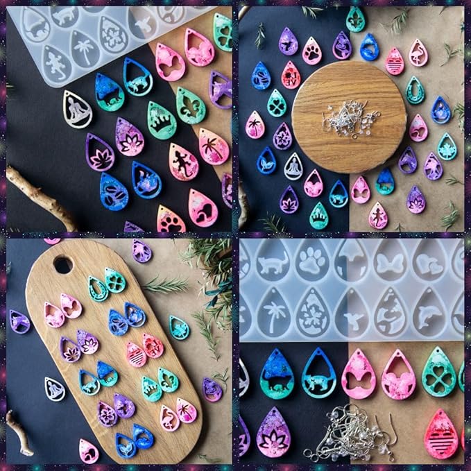 Keychain Resin Molds Silicone with Hole, 28pcs UV Resin Jewelry Mold, Epoxy Resin Molds for Keychain Pendant Jewelry Making Molds for Epoxy Resin Earring Mold, Earrings, Necklace