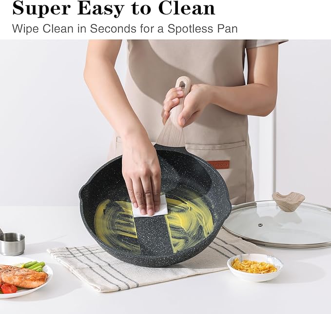 Kordisen Nonstick Frying Pan, 12.5 Inch Large Skillet, Granite Cooking Pan, Healthy and Non Toxic, Induction Compatible, PFOA Free