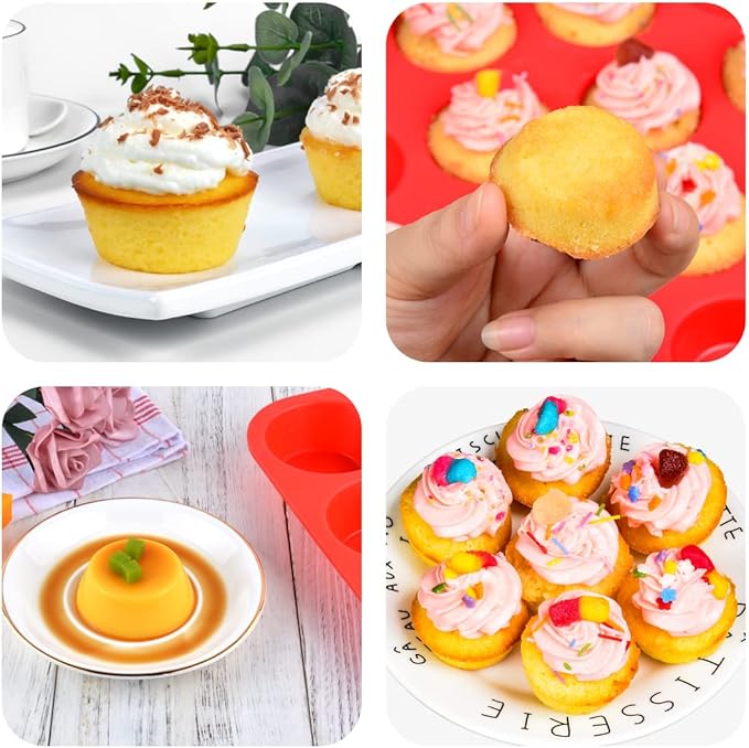 Silicone Muffin Pan, Mini Muffin Pan, Regular 12 Cups and Mini 24 Cups Cupcake Tin Set of 2 for Baking Egg Bites