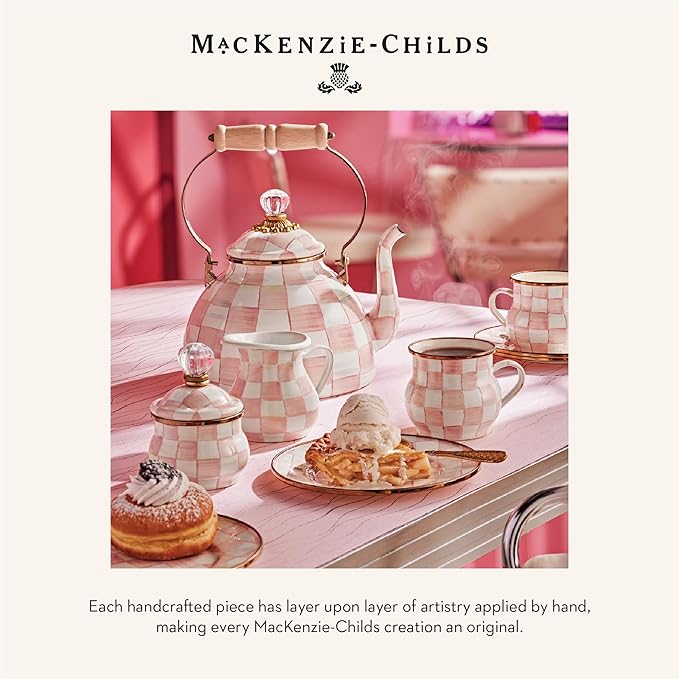 MACKENZIE-CHILDS Rosy Check Enamel Canister, Pink-and-White Kitchen Storage Container with Lid, Mini