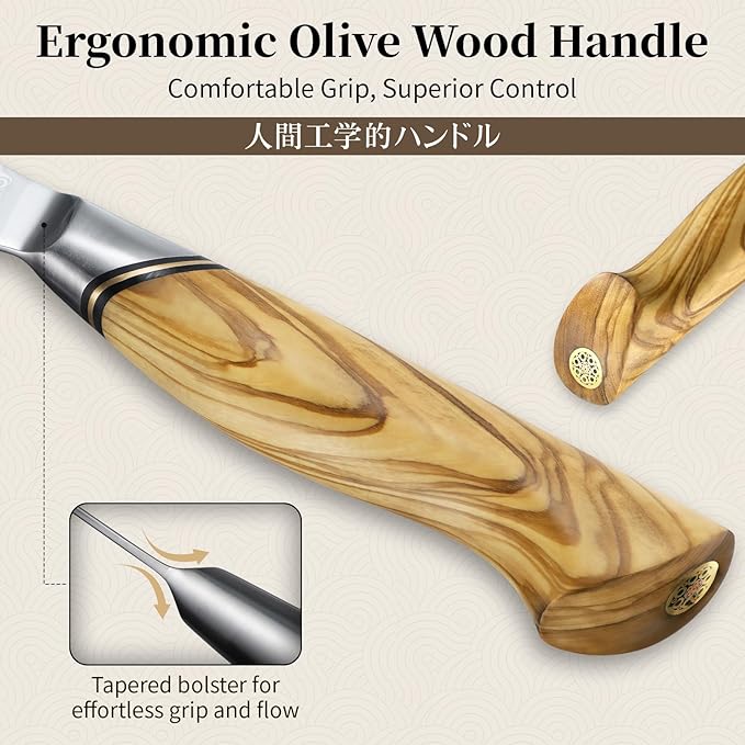 TIVOLI Kitchen Utility Knife,5 inch chef knife,Ultra Sharp Petty Knife with VG-10 Damascus Steel and Olive Wood Handle,Ideal Gift