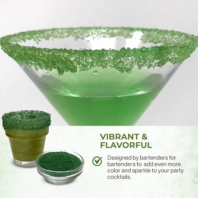 Snowy River Green, Cocktail & Margarita Sugar Rimmer - Vibrant Naturally Colored Sugar for Cocktail Rimming, Baking & Decorating, Medium Crystal - 80oz