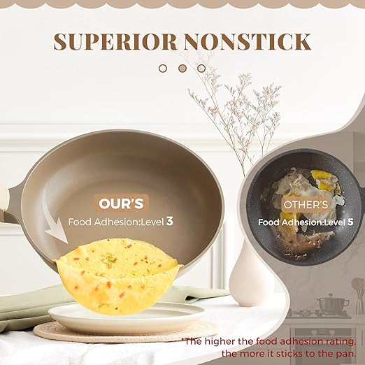 PRICUSIS Nonstick Frying Pan, 8/10/12 Inch Skillet with Stay Cool Handle, Stain/Scratch/Crack Proof, Induction Compatible & Oven Safe, Dishwasher Safe, PTFE & PFOA Free(10-Inch, Natural Linen)