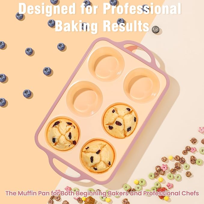 Silicone Jumbo Muffin Pan with Metal Frame, Non Stick Food Grade Silicone Large Muffin Pan, with Handles 6 Cup,BPA-Free and Dishwasher Safe, Jumbo Cupcake Pans - 2 Piece Yellow