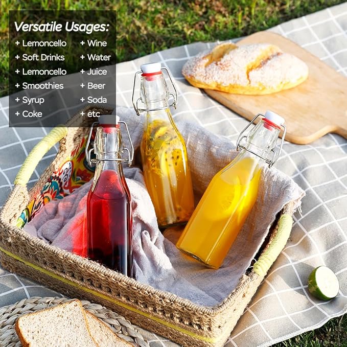 Swing Top Glass Bottles 8 oz with Airtight Lids for Home Brewing, Kombucha, Kefir, Vanilla Extract, Beer, Oil, Vinegar, Homemade Juices, Water,Soda Set of 9