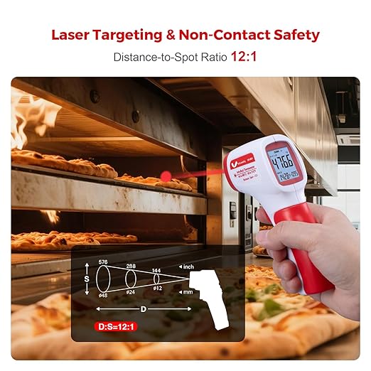 Infrared Thermometer for Meat,Laser Temperature Gun,-58~1112°F,DS 12:1 Digital IR Temp Gun with Adjustable Emissivity&High/Low Alarm,LCD Display Thermal Gun for Food Oven Cooking HVAC