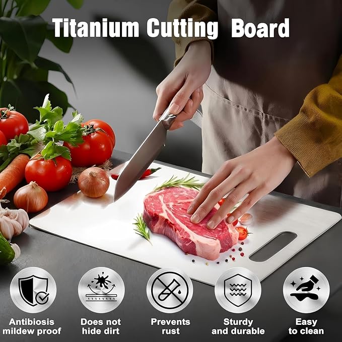 Titanium Cutting Board, Double Sided 2025 New Titanium Cutting Boards for Kitchen, Non Toxic Non Slip, Chopping Board, Dishwasher Safe, Easy to Clean (12"L x 9"W)
