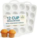 2 Pack Regular Muffin Pan - 12 Cup Silicone Muffin Pan for Baking with Metal Reinforced Frame - Regular Size Cupcake Pan, BPA Free Silicone Muffin Tray - Oven & Dishwasher Safe - Cream