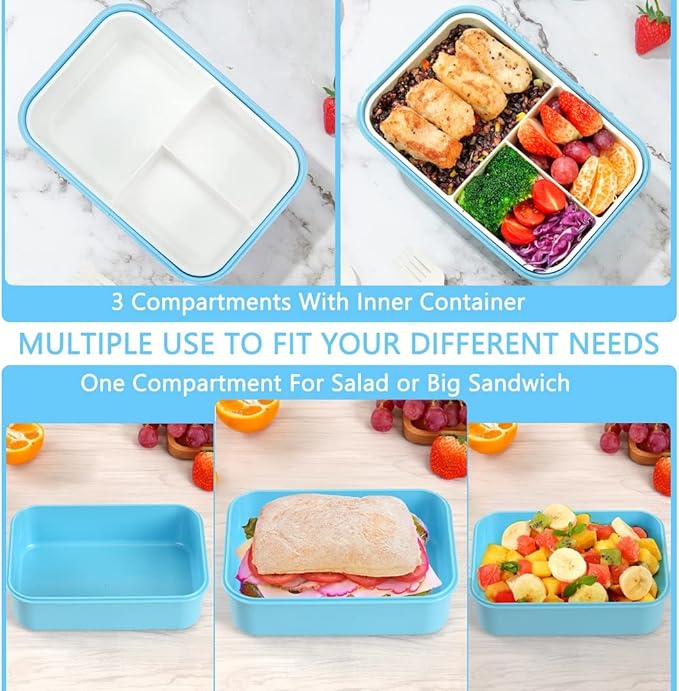 LOVINA Bento Boxes for Adults - 1100 ML Bento Lunch Box Container For Kids With Spoon & Fork - Durable Perfect Size for On-the-Go Meal, BPA-Free and Food-Safe Materials(Blue)