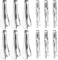 12-Piece Mini Stainless Steel Salad Tongs - 5 Inch Small Tongs for Serving Food, Mini Serving Utensils for Appetizers, Party, Coffee, Desserts (Silver)