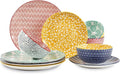 Selamica Ceramic Dinnerware Sets, 12-Pieces Plates and Bowls Sets, Scratch Resistant Dishes set for 4, Dishwasher & Microwave Safe, Assorted Colors