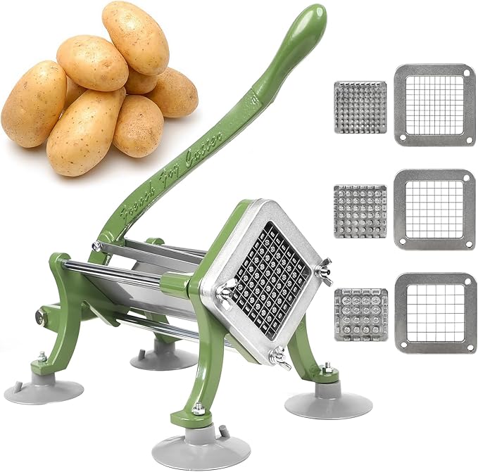 French Fry Cutter Commercial Potato Slicer with Suction Feet Complete Set, Includes 1/4", 3/8",1/2"