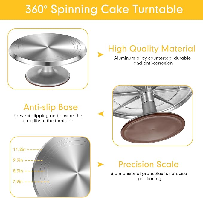 Nuogo 154 Pcs Christmas Aluminum Cake Decorating Tools Kit with 12 Inch Aluminum Cake Turntable, Cakes Decorting Gun with 6 Head, 34 Pcs Cakes Decorting Set, 11 Cream Spatula Set, 100 Cream Piping Bag