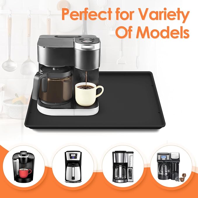 TOHONFOO Silicone Coffee Maker Mat with Lip, 19.7'' x 15'' Heavy Duty Coffee Maker Mat for Countertops, Coffee Tray Fit Under Coffee Machine Appliance Automatic Machines Espresso Accessory, Black